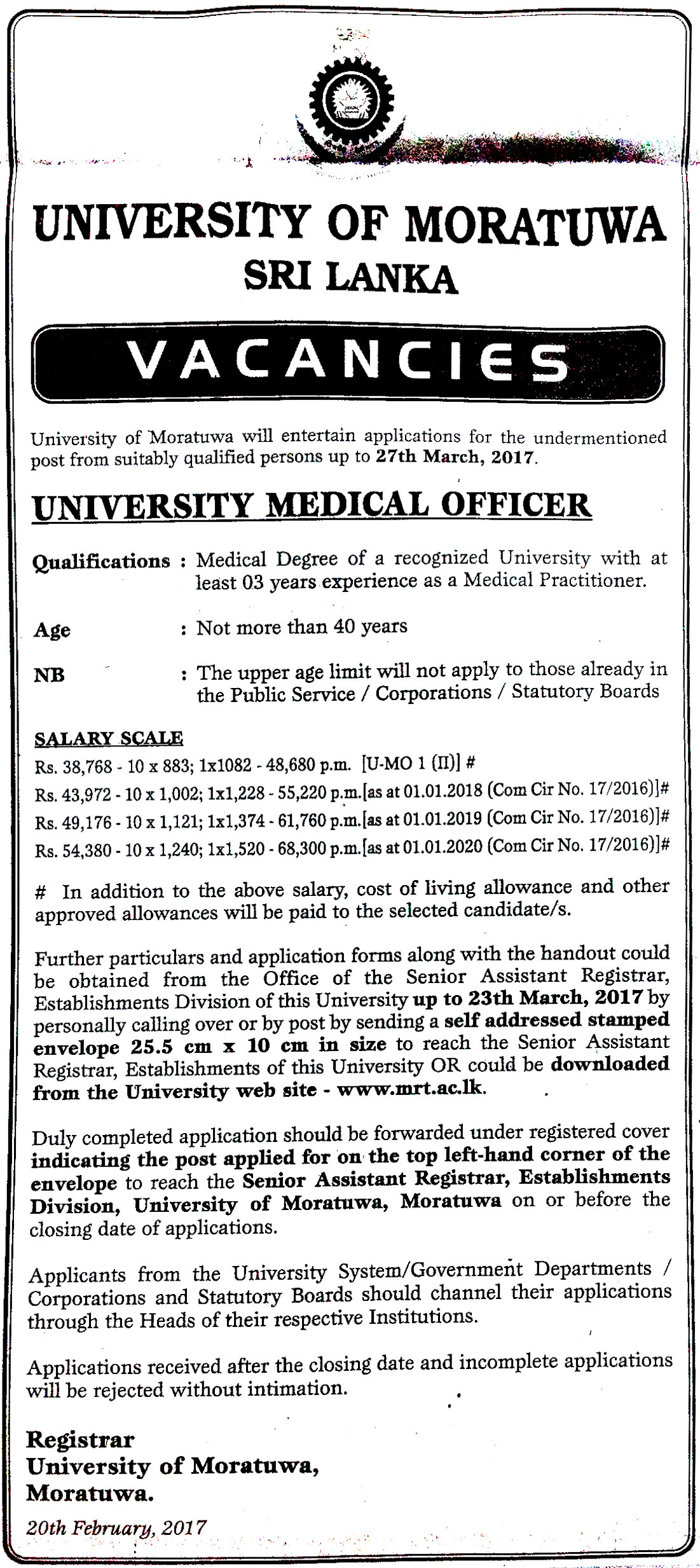 Medical Officer - University of Moratuwa